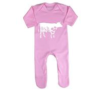 Floral Cow Silhouette Memphis Pattern Cut Out Baby Romper Jumpsuit with feet, 3-6 Months, Pastel Pink