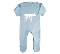Floral Cow Silhouette Memphis Pattern Cut Out Baby Romper Jumpsuit with feet, 6-12 Months, Pastel Blue