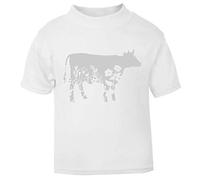 Floral Cow Silhouette Memphis Pattern Cut Out Short Sleeve Cotton Toddler t Shirt, 1-2 Years, White