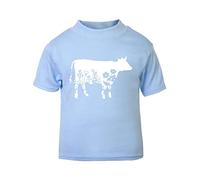 Floral Cow Silhouette Memphis Pattern Cut Out Short Sleeve Cotton Toddler t Shirt, 2-3 Years, Pastel Blue