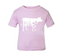 Floral Cow Silhouette Memphis Pattern Cut Out Short Sleeve Cotton Toddler t Shirt, 2-3 Years, Pastel Pink