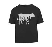 Floral Cow Silhouette Memphis Pattern Cut Out Short Sleeve Cotton Toddler t Shirt, 3-4 Years, Black