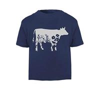 Floral Cow Silhouette Memphis Pattern Cut Out Short Sleeve Cotton Toddler t Shirt, 3-4 Years, Navy