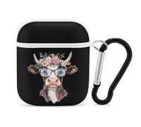 Floral Cow Trendy Bluetooth Earbuds Protector Cute Wireless Earbud Case Covers Compatible with Airpods 1/2