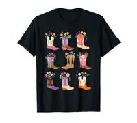 Floral Cowgirl Boots Western Rodeo Country Equestrian T-Shirt