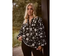 Floral Crochet Trim Blouse Yours Black 30-32