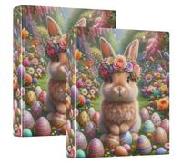 Floral Crown Bunny Easter 1-1/2 Inch Binders 3 Ring Decorative Cute Three Ring Binder with Anti-Slip Clip Notebook Binder for School Supplies, 2 Pack