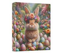 Floral Crown Bunny Easter 3 Ring Binders 1.5 Inch Three Ring Binder Decorative with 3 Interior Pockets Basic Binder Organizer for Work School Office, 1 Pack
