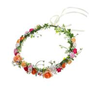 Floral Crown for Women Girls, Orange Boho Floral Headpiece Autumn Garland Flower Headband for Festival Party Thanksgiving Day Weddings Photography