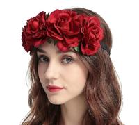 Floral Crown Headband, Rose Flower Hairband Headdress for Halloween | Vintage, Stretchable, Gothic Flower Garland, Boho Flower Headpiece, Day of The Dead Headwear for Photoshoots, Wedding, Party