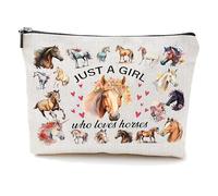 Floral Crown Horse Print Canvas Makeup Bag - Rectangular Storage Pouch for Equestrian Enthusiasts, Travel, Gym & Daily Organisers with Zipper Closure, Light Beige Cosmetic Case for Brushes & Personal