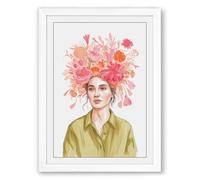 Floral Crown Portrait Botanical Framed Wall Art Print A1 (84.1×59.4cm) White, Wall Decor for Living Room, Bedroom, Office & Home, Ready to Hang, Art Gift