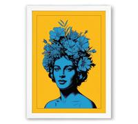 Floral Crown Portrait Pop Art Framed Wall Art Print A1 (84.1×59.4cm) White, Wall Decor for Living Room, Bedroom, Office & Home, Ready to Hang, Art Gift