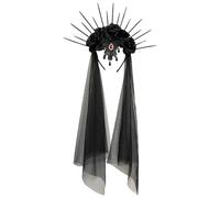 Floral Crown Veil | Black Gothic Wedding Veil | Black Veil Headband For Girls And Women For Halloween Bridal Shower Party Cosplay Party Bridal Veils Bridal Veils Accessories For