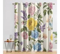 Floral Curtains Bedroom, 90x90 - Rustic Flowers Blackout Curtains & Decor, Living Room, Eyelet Patterned Window Drapes, 90 Inch Drop 2 Panels （F119）
