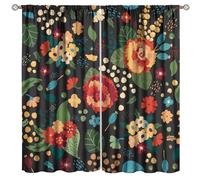 Floral Curtains,Boho Vintage Flowers Black Print Drapes for Bedroom Living Room Kitchen Window Treatment 2 Panels Set Total Size 42" W X 63" L Inch