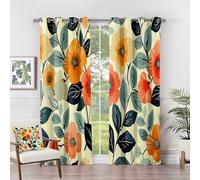Floral Curtains for Bedroom Eyelet - Floral Curtains - Colourful Flower Botanical Blackout Curtains 46 x 72 Inch (Width x Drop) 2 Panels, Vintage Wildflower Eyelet Curtains & Drapes