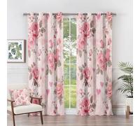 Floral Curtains for Bedroom - Pink Rose Flower Botanical Blackout Curtains, 46 x 72 Inch, 2 Panels, Romantic Garden Eyelet Drapes