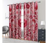 Floral Curtains for Living Room, Bedroom, Red Flower Leaf Blackout Curtains 52 x 72, patterned Drapes 72 inch Drop, Thermal Insulated Eyelet Window Treatments, 2 PanelsJC307