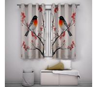 Floral Curtains Japanese Plum Blossom Blackout Curtain for Bedroom Chinese Flowers and Birds Thermal Insulated Soft Window Drapes 52x54 Inch 2 Panels