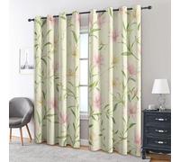 Floral Curtains Set, 140x260 cm - Pink Yellow Lily Design, Botanical Green Leaf, Blackout Window Drapes for Bedroom, Grommet Top, 2 Pieces