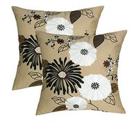 Floral Cushion Cover 2PCS PACK Decorative Couch Pillowcase Black/White/Brown Blooming Flower Traditional Handmade Appliquéd Embroidered Cotton Sateen County Floral Autumn Farm House Festive Decor