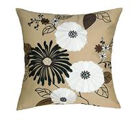 Floral Cushion Cover Decorative Couch Pillowcase 45X45cm 1PC Applique Embroidery Cotton Sateen Throw Pillow Shell Black/White/Brown Farm House County Blooming Flowers Fall Festive Garden Florist