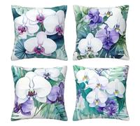 floral Cushion Covers 30 x 30 cm Pack of 4 Velvet Cushion Cover Soft Small Sofa Cushions 12 x 12 Inch Square Plants Throw Pillow Cases for Couch Chair Sofa Livingroom Bedroom Farmhouse Decor -LI255