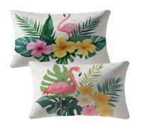 Floral Cushion Covers 50 x 70 cm Sofa Cushions Set of 2 Outdoor Cushions Flamingo Velvet Cushion Covers with Invisible Zipper Decorative Pillows for Garden Patio Bench Balcony Bed Autumn Decor 2m-101