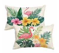 Floral Cushion Covers 60 x 80 cm Sofa Cushions Set of 2 Outdoor Cushions Flamingo Linen Cushion Covers with Invisible Zipper Decorative Pillows for Garden Patio Bench Balcony Bed Autumn Decor 2m-101