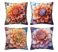 floral Cushion Covers 65 x 65 cm Pack of 4 Velvet Cushion Cover Soft Large Sofa Cushions 26 x 26 Inch Square Orange Throw Pillow Cases for Couch Chair Sofa Livingroom Bedroom Farmhouse Decor -LI329