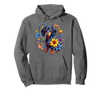Floral Dachshund Art - Colorful Top-Down Dog & Flower Design Pullover Hoodie