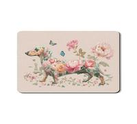 Floral Dachshund Dish Drying Mats For Kitchen, Vintage Peach Floral Absorbent Rubber Drainer Mat, Spring PU Leather Drying Pad For Coffee Bar 12x20 Inch