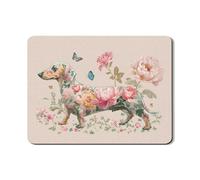 Floral Dachshund Dish Drying Mats For Kitchen, Vintage Peach Floral Absorbent Rubber Drainer Mat, Spring PU Leather Drying Pad For Coffee Bar 18x24 Inch