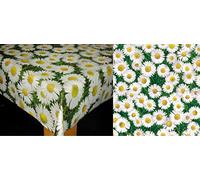 Floral Daisies Green Grass PVC Tablecloth White Daisy Flowers Yellow Childrens PVC Plastic Vinyl Oilcloth Wipe Clean Party Table Cloth Protector (180cm x 140cm Rectangle 71" x 54" inches)