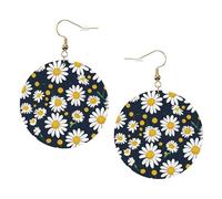 Floral Daisies Pattern Leather Round Earrings Daily Accessories Working At Work Women'S Fashion