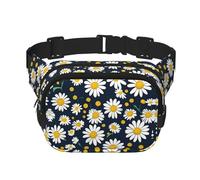 Floral Daisies pattern print Fanny Pack Waist Packs with Extender for Men Women, Waist Bag Hip Pack with Zipper Pockets, Black, One Size