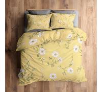 Floral Daisy Duvet Cover Sets Super King Bedding 3 Piece, Flower Yellow Pattern Reversible Quilt Cover & 2 Pillowcases, Soft Microfiber, Zip, Bedroom Decor & Gifts(H161)