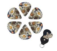 Floral Daisy Guitar Picks 6 Pack 3 Different Thickness Celluloid Guitar Plectrums with Guitar Pick Holder Personalized Guitar Pick for Acoustic Guitar, Electric Guitar, Bass, Ukulele