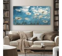 Floral Dandelion Frameless Canvas Wall Art, Nature Sky Painting on Canvas Prints 60x120 cm Large Pictures Artwork for Living Room Bedroom Home Office Wall Decoration