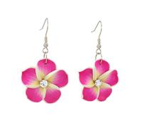 Floral Dangle Earrings for Women Hawaiian Tropical Plumeria Rubra Flower Drop Earrings with Cubic Zirconia Luau Beach Party Vacation Hawaiian Accessories Jewelry Gift, Zinc, Cubic Zirconia