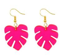 Floral Dangle Resin Neon Pink Acrylic Palm Leaf Party Hook Earrings