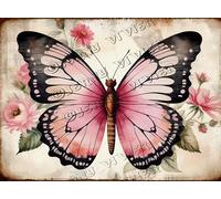 Floral Decor Butterfly and Rose Retro Aluminum Sign 5.5x8 IN Metal Tin Sign Rose Flower Office Wall Decor Rustic Floral Wall Plate Tin Garden Signs for Outside