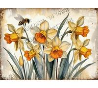 Floral Decor Daffodil Retro Aluminum Sign 5.5x8 IN Metal Tin Sign Daffodil Flower Wall Plaque Rustic Bathroom Decor Tin Garden Signs for Outside Spring Flower Decor