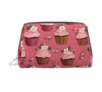 Floral Decorated Cupcake Printed Leather Portable Makeup Storage Bag, Suitable for Daily Use