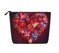 Floral Decoration Heart Cosmetic Bag for Women- Portable Travel Organiser, Toiletry Bag with Zip Closure