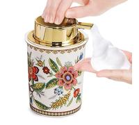 Floral Decorative Foam Soap Dispenser, Vintage Ceramic Hand Soap Pump, Nature Inspired Bathroom Countertop Decor (Style F)