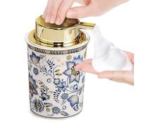 Floral Decorative Foam Soap Dispenser, Vintage Ceramic Hand Soap Pump, Nature Inspired Bathroom Countertop Decor (Style E)