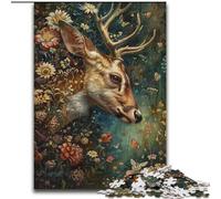 Floral Deer Adult Jigsaw Puzzles 1000 Pieces, for Age 14+ Home Art Decor Family Games Christmas Birthday Gifts (26x38cm)