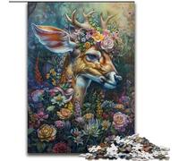 Floral Deer Jigsaw Puzzles 1000 Pieces for Adults Teens, Challenging Game And Family Play with Matching Poster And Trivia Sheet (50x75cm)